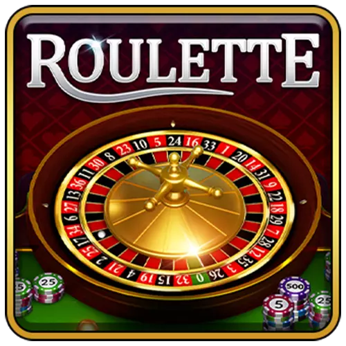 Numbered roulette wheel and gaming chips beneath the Roulette title