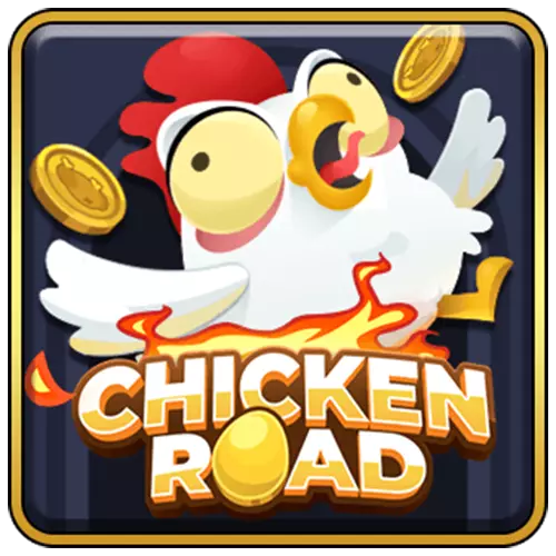 White cartoon chicken and gold coins above the Chicken Road title