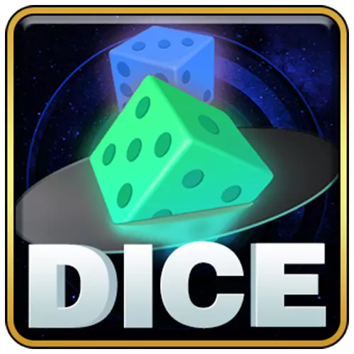 Glowing green and blue dice above the Dice title