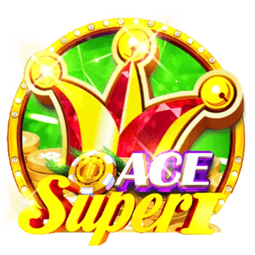 Red and gold jester hat over a green circular background with the Super Ace title