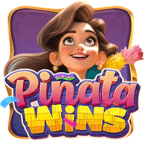Smiling cartoon character with colourful piñata decorations above the Pinata Wins title